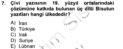 Eski Mezopotamya ve Mısır Tarihi 2012-2013 Ara Sınav - 7. soru