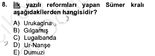 Eski Mezopotamya ve Mısır Tarihi 2012-2013 Ara Sınav - 8. soru