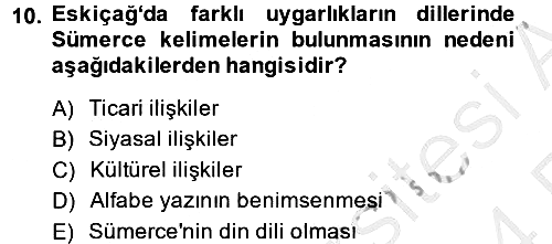 Eski Mezopotamya ve Mısır Tarihi 2013-2014 Ara Sınav - 10. soru