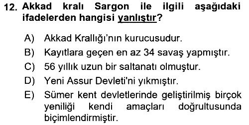 Eski Mezopotamya ve Mısır Tarihi 2016-2017 Ara Sınav - 12. soru