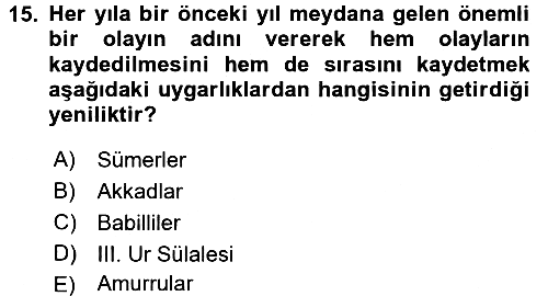 Eski Mezopotamya ve Mısır Tarihi 2016-2017 Ara Sınav - 15. soru