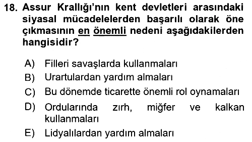 Eski Mezopotamya ve Mısır Tarihi 2017-2018 Ara Sınav - 18. soru