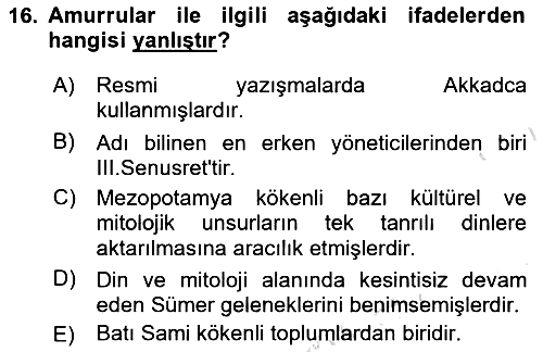 Eski Mezopotamya ve Mısır Tarihi 2025-2026 Ara Sınav - 16. soru