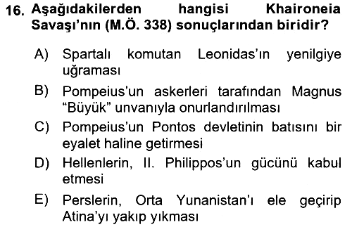 Hellen ve Roma Tarihi 2016-2017 Ara Sınav - 16. soru