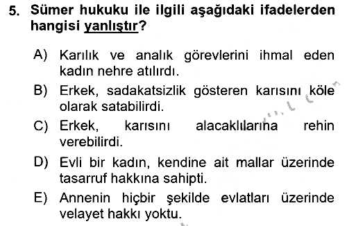 Hukuk Tarihi 2016-2017 Ara Sınav - 5. soru