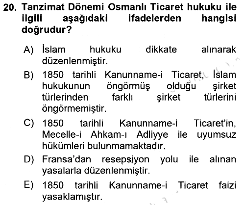 Hukuk Tarihi 2016-2017 Dönem Sonu Sınavı - 20. soru