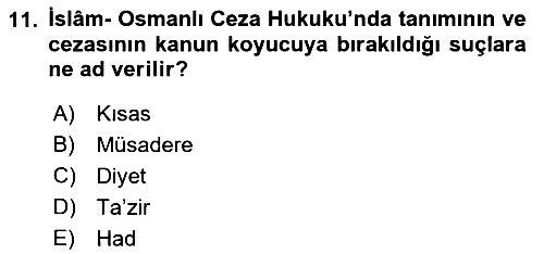 Hukuk Tarihi 2018-2019 Dönem Sonu Sınavı - 11. soru