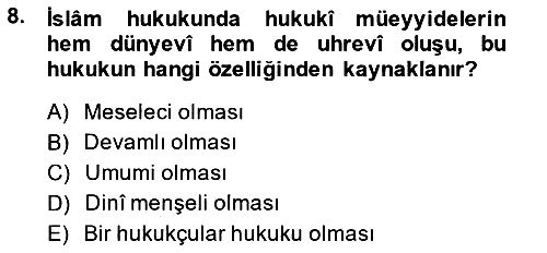 Hukuk Tarihi 2014-2015 Tek Ders Sınavı - 8. soru