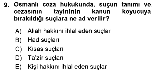 Hukuk Tarihi 2015-2016 Tek Ders Sınavı - 9. soru