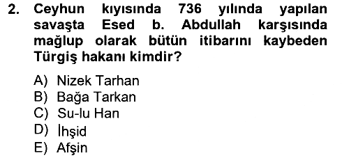 İlk Müslüman Türk Devletleri 2012-2013 Ara Sınav - 2. soru