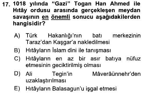 İlk Müslüman Türk Devletleri 2015-2016 Ara Sınav - 17. soru