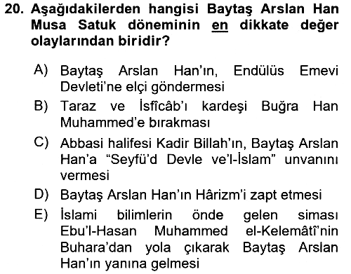 İlk Müslüman Türk Devletleri 2016-2017 Ara Sınav - 20. soru