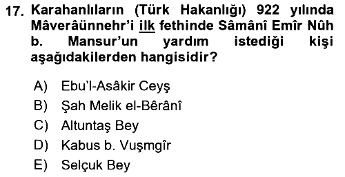 İlk Müslüman Türk Devletleri 2018-2019 Ara Sınav - 17. soru