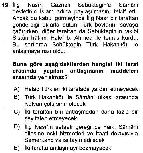 İlk Müslüman Türk Devletleri 2018-2019 Ara Sınav - 19. soru