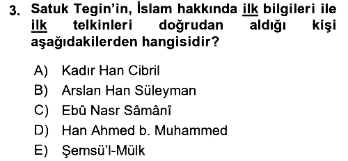İlk Müslüman Türk Devletleri 2015-2016 Dönem Sonu Sınavı - 3. soru