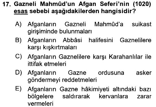 İlk Müslüman Türk Devletleri 2016-2017 Dönem Sonu Sınavı - 17. soru