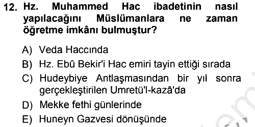 İslam Tarihi ve Medeniyeti 1 2012-2013 Ara Sınav - 12. soru