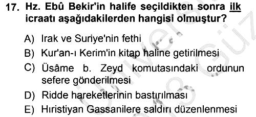 İslam Tarihi ve Medeniyeti 1 2012-2013 Ara Sınav - 17. soru