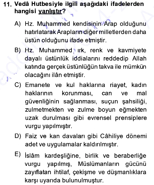 İslam Tarihi ve Medeniyeti 1 2014-2015 Ara Sınav - 11. soru