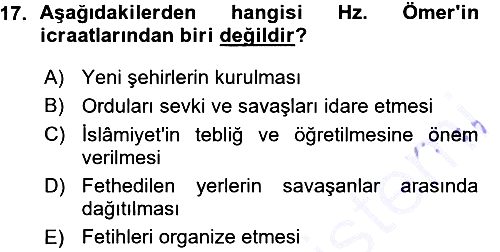 İslam Tarihi ve Medeniyeti 1 2015-2016 Ara Sınav - 17. soru