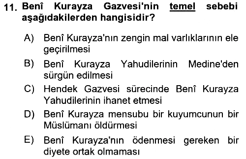 İslam Tarihi ve Medeniyeti 1 2016-2017 Ara Sınav - 11. soru