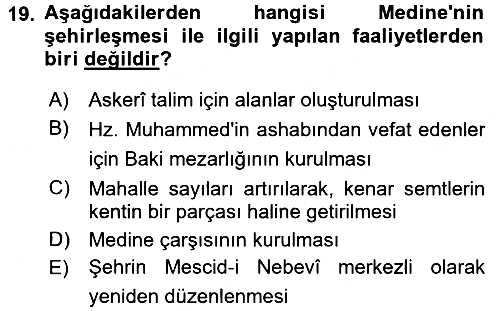 İslam Tarihi ve Medeniyeti 1 2016-2017 Ara Sınav - 19. soru