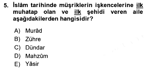 İslam Tarihi ve Medeniyeti 1 2018-2019 Ara Sınav - 5. soru