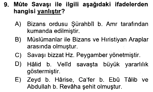 İslam Tarihi ve Medeniyeti 1 2018-2019 Ara Sınav - 9. soru
