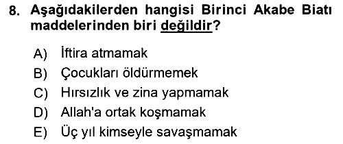İslam Tarihi ve Medeniyeti 1 2019-2020 Ara Sınav - 8. soru