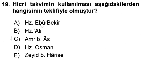 İslam Tarihi ve Medeniyeti 1 2019-2020 Ara Sınav - 19. soru