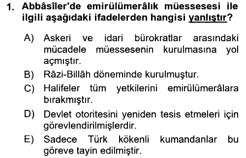 İslam Tarihi ve Medeniyeti 2 2016-2017 Ara Sınav - 1. soru