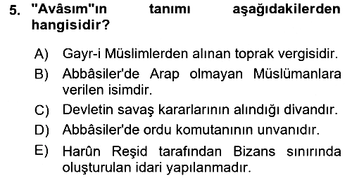 İslam Tarihi ve Medeniyeti 2 2015-2016 Dönem Sonu Sınavı - 5. soru