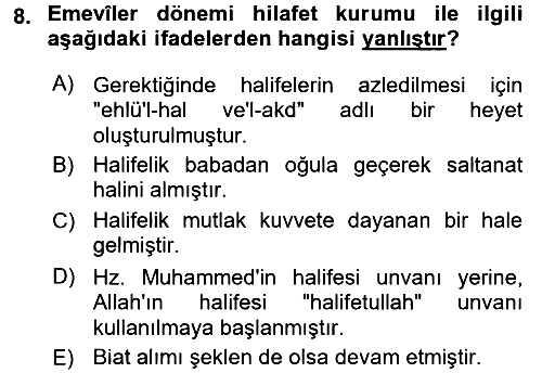 İslam Tarihi ve Medeniyeti 2 2015-2016 Dönem Sonu Sınavı - 8. soru