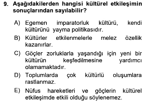 Kültür Tarihi 2015-2016 Ara Sınav - 9. soru