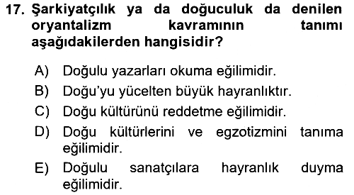 Kültür Tarihi 2017-2018 Ara Sınav - 17. soru