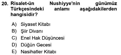 Kültür Tarihi 2018-2019 Ara Sınav - 20. soru