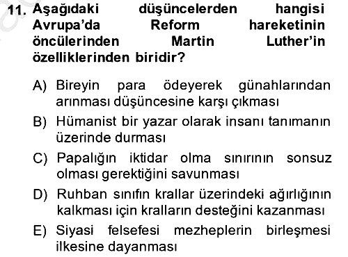 Kültür Tarihi 2014-2015 Dönem Sonu Sınavı - 11. soru