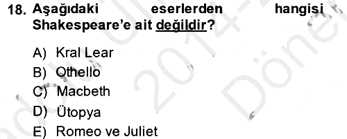 Kültür Tarihi 2014-2015 Dönem Sonu Sınavı - 18. soru
