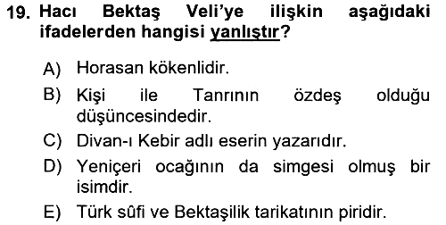 Kültür Tarihi 2015-2016 Tek Ders Sınavı - 19. soru