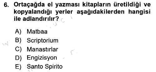 Kültür Tarihi 2024-2025 Yaz Okulu Sınavı - 6. soru