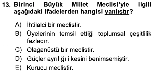 Milli Mücadele Tarihi 2023-2024 Ara Sınav - 13. soru