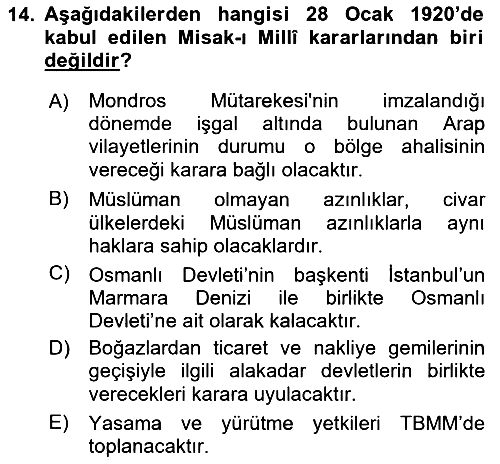 Milli Mücadele Tarihi 2023-2024 Ara Sınav - 14. soru