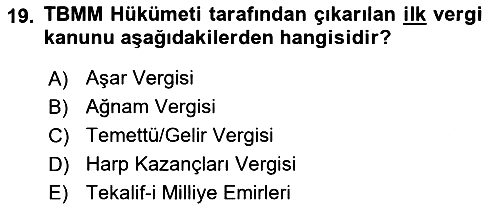 Milli Mücadele Tarihi 2023-2024 Ara Sınav - 19. soru