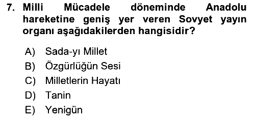 Milli Mücadele Tarihi 2024-2025 Ara Sınav - 7. soru