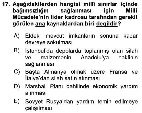 Milli Mücadele Tarihi 2024-2025 Ara Sınav - 17. soru