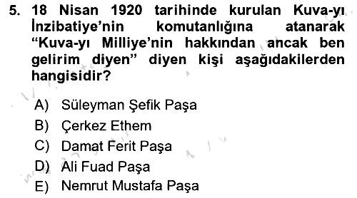 Milli Mücadele Tarihi 2023-2024 Dönem Sonu Sınavı - 5. soru