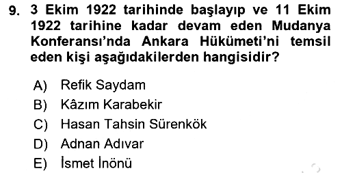 Milli Mücadele Tarihi 2023-2024 Dönem Sonu Sınavı - 9. soru