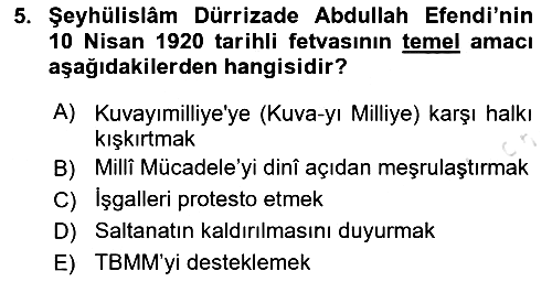 Milli Mücadele Tarihi 2025-2026 Dönem Sonu Sınavı - 5. soru
