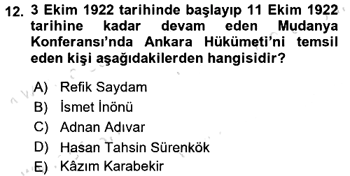 Milli Mücadele Tarihi 2025-2026 Dönem Sonu Sınavı - 12. soru