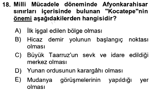 Milli Mücadele Tarihi 2025-2026 Dönem Sonu Sınavı - 18. soru
